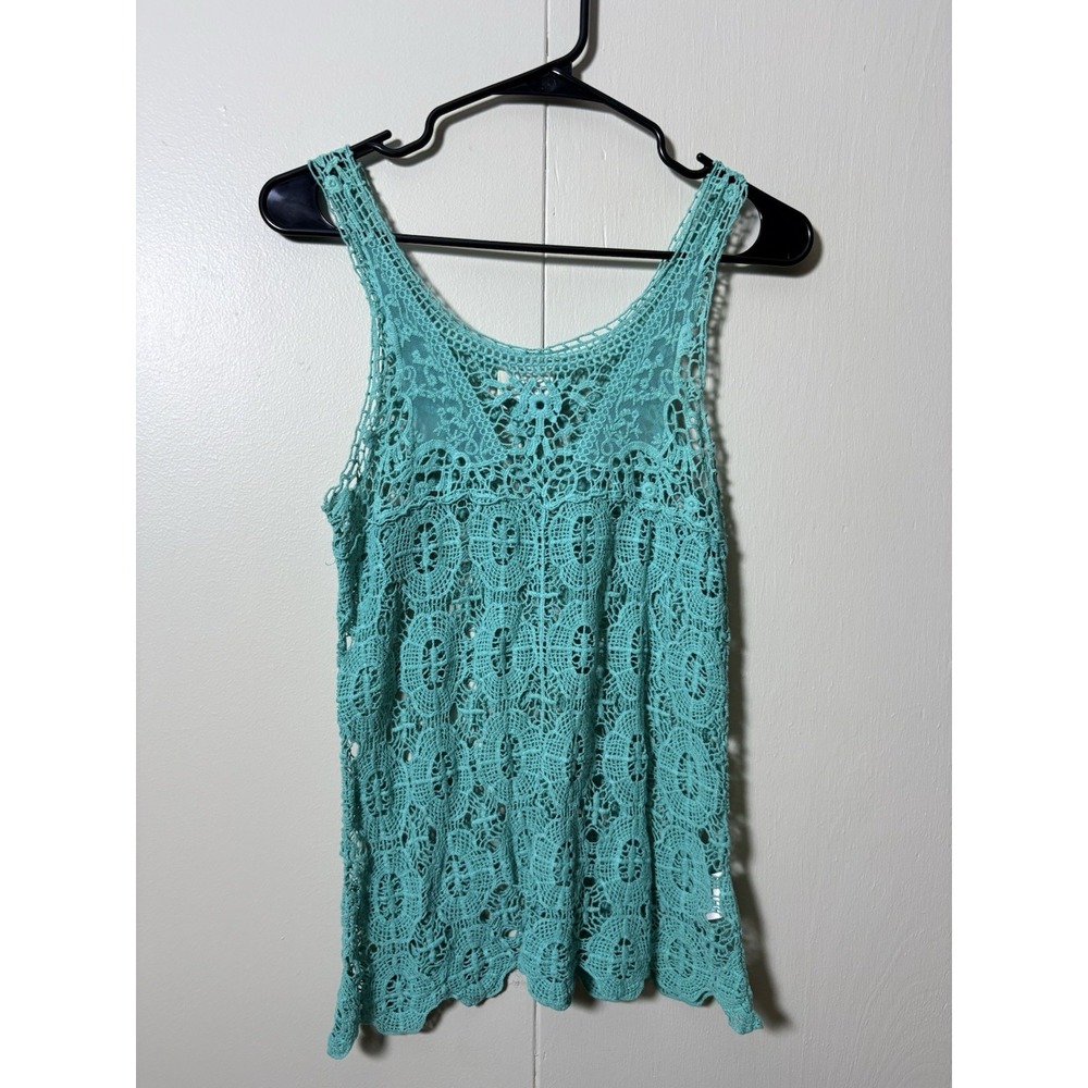 Pins And Needles S Crochet Tank Top Aqua Boho Festival Beachy Coquette Indie